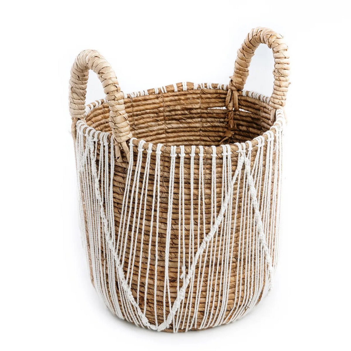 Aufbewahrungskorb aus Baumwollmakramee 35 × 45 cm – zylinderförmig