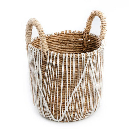 Aufbewahrungskorb aus Baumwollmakramee 35 × 45 cm – zylinderförmig
