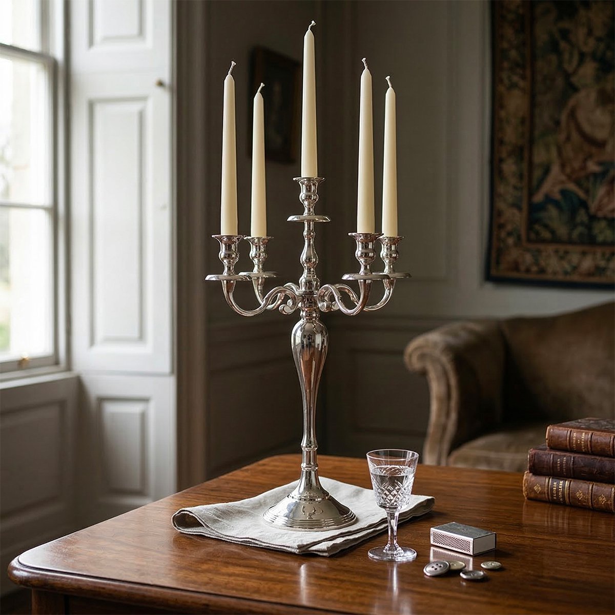 Metal candelabra, 6-light, 60 cm - silver