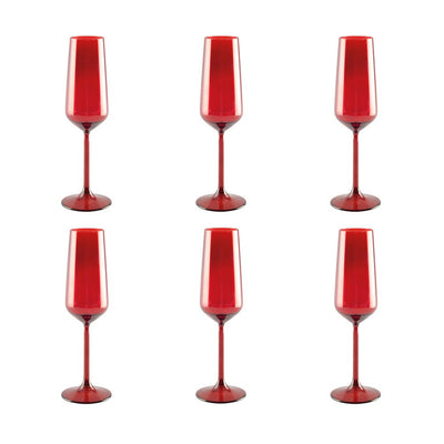 Glass champagne flutes, set of 6 - red