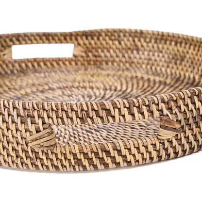 Rattan serving tray, 41 cm - handwoven natural