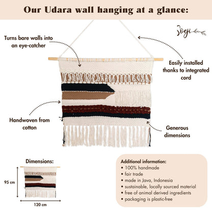 Cotton macrame wall hanging 120 × 95 cm – wood & cord
