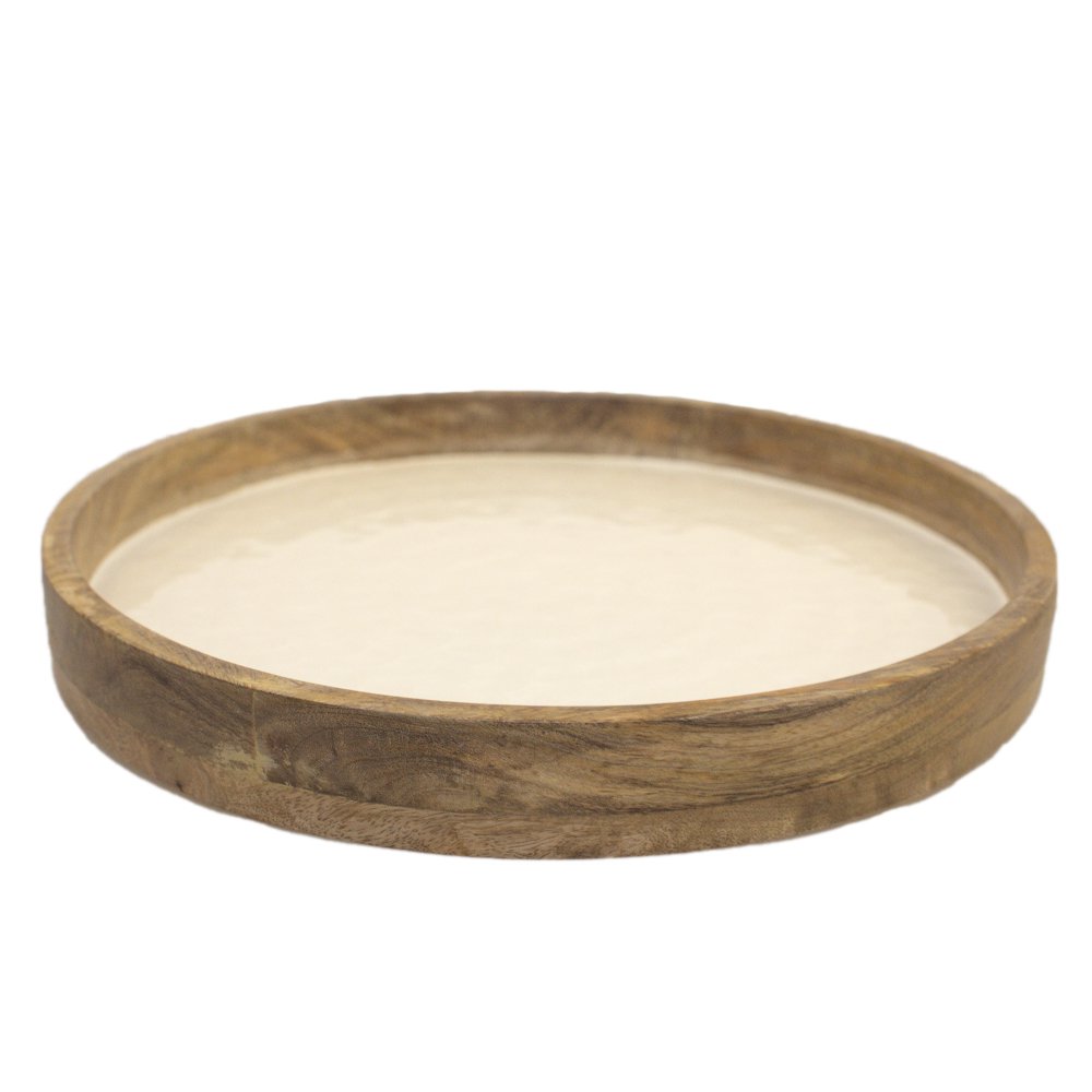Mango wood square tray 40cm - white and natural grain