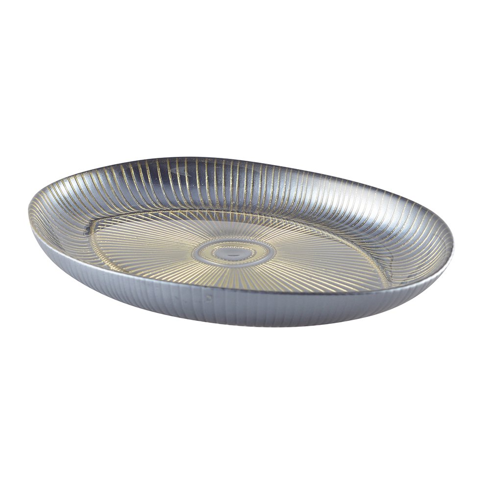 Glass serving plate, silver oval - 22×15.5 cm