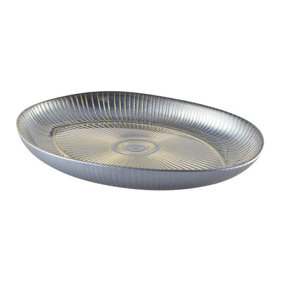 Glass serving plate, silver oval - 22×15.5 cm