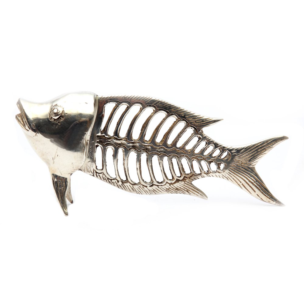Brass fish bone sculpture silver - 20 cm