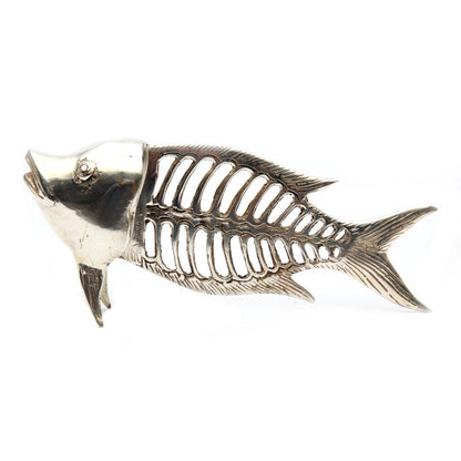 Brass fish bone sculpture silver - 20 cm