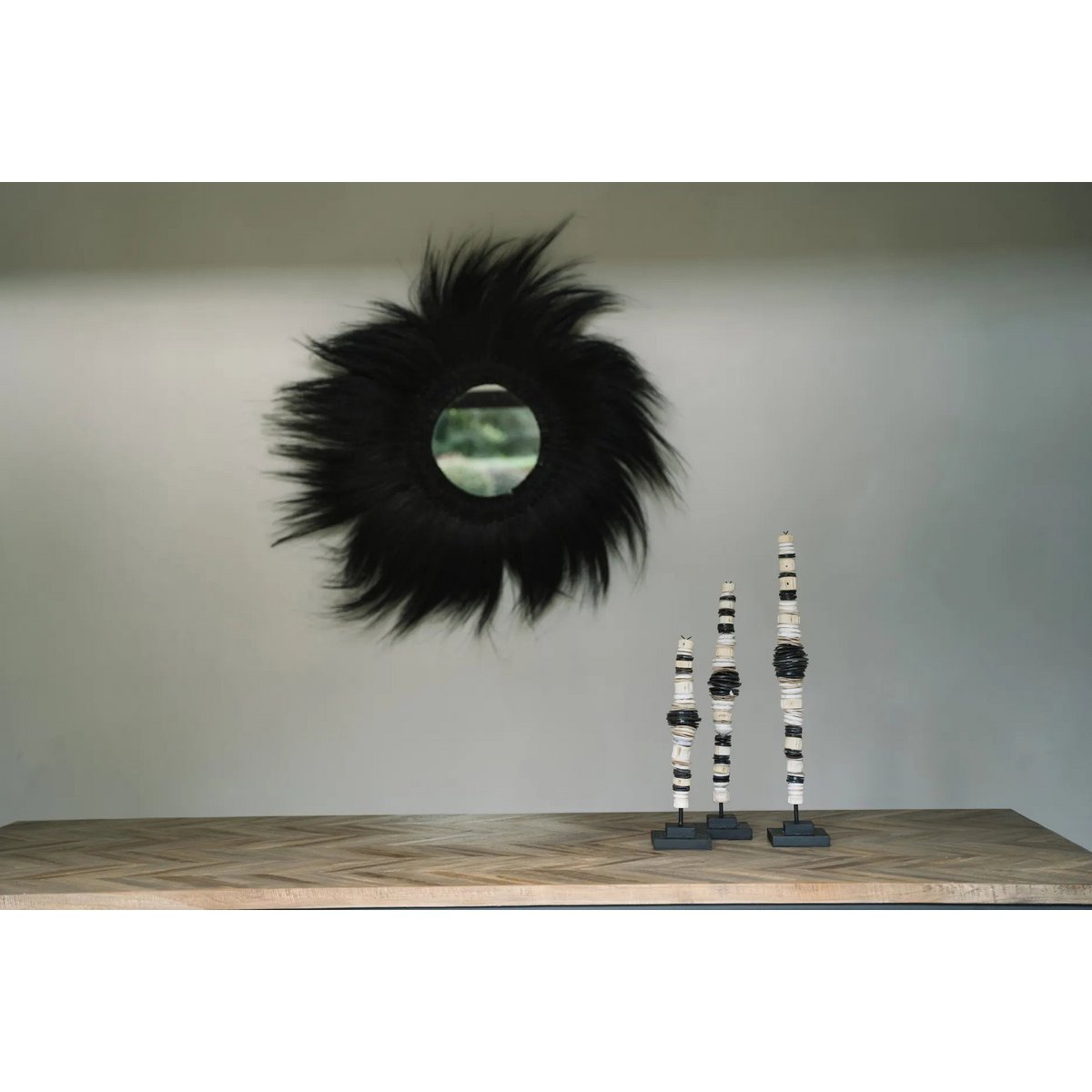 Round mirror with grass frame, 100 cm - Black