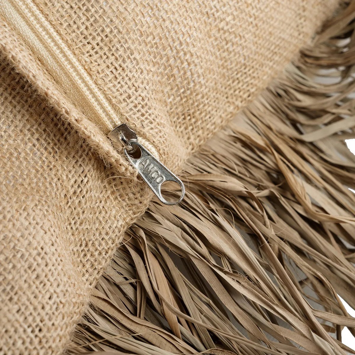 Cotton cushion cover with jute fringe, 60×60 cm - Natural