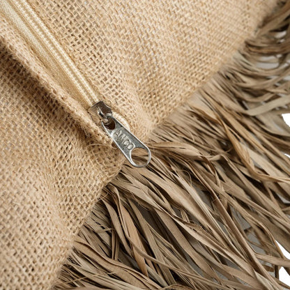 Cotton cushion cover with jute fringe, 60×60 cm - Natural