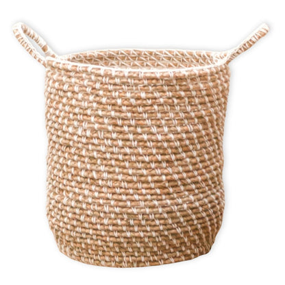 Vasketøjskurv, rund, i jute og bomuld, M – 30 × 34 cm
