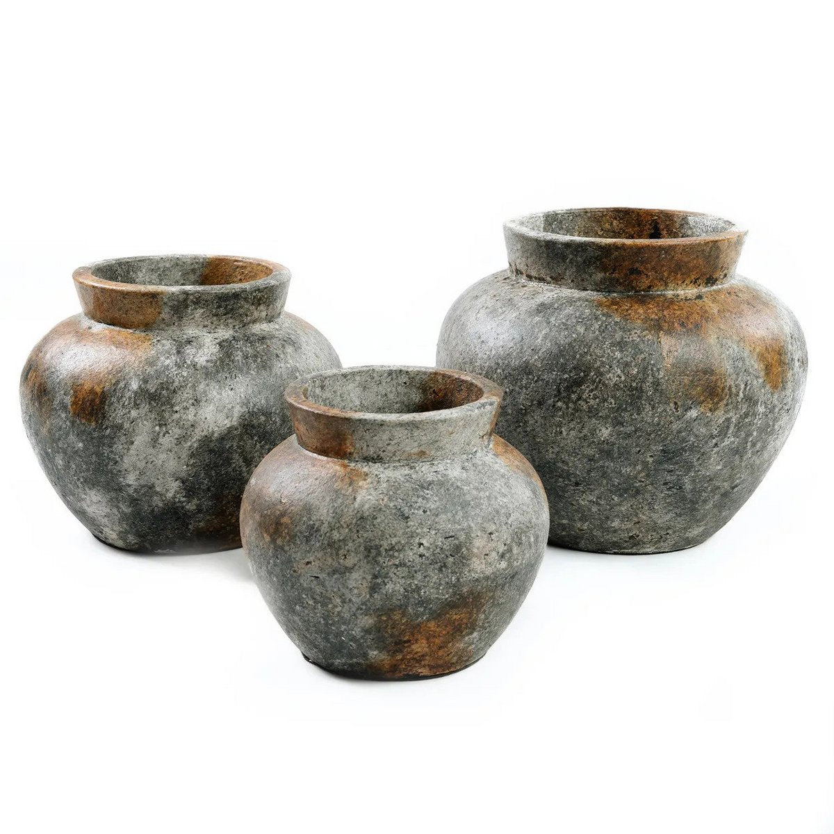 Terracotta round vase, large - antique grey