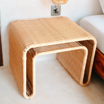 Rattan side table Bayu - handwoven top with metal frame