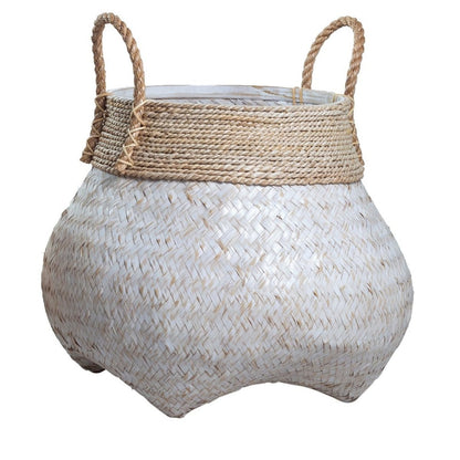 Bamboo, seagrass & jute basket BENOA S – white & beige