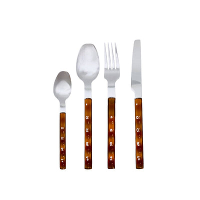Stainless steel cutlery set 24 pieces, brown handle