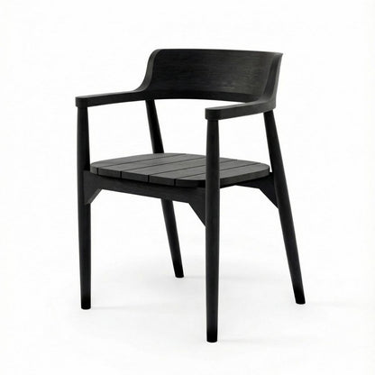 Teak dining chair with arms, black - 80 cm - matte finish