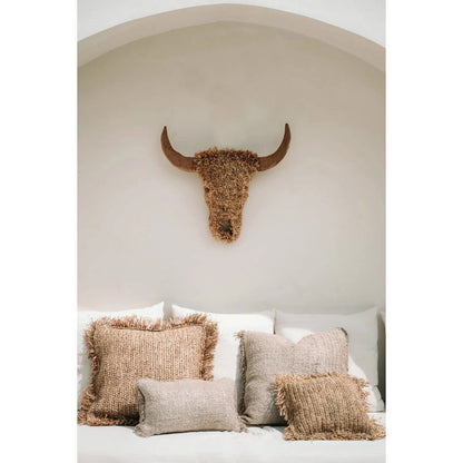 Raffia cushion cover 60×60 – handwoven, natural brown