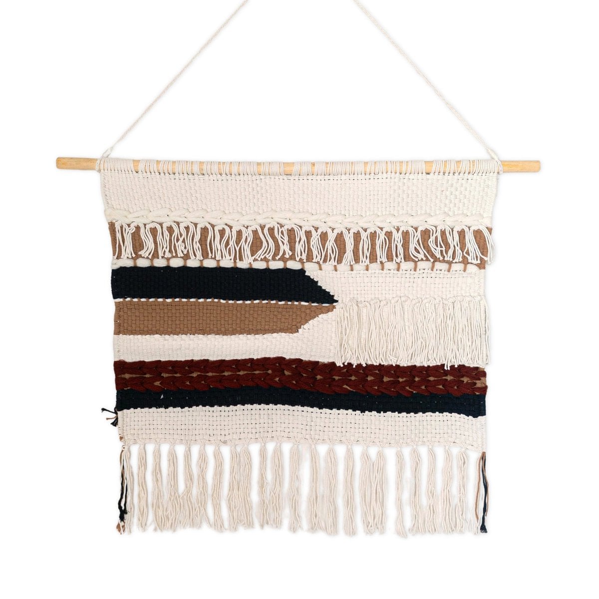 Cotton macrame wall hanging 120 × 95 cm – wood & cord