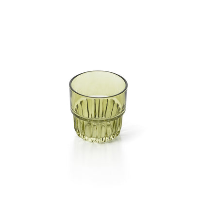 Handmade green glass tumbler - faceted