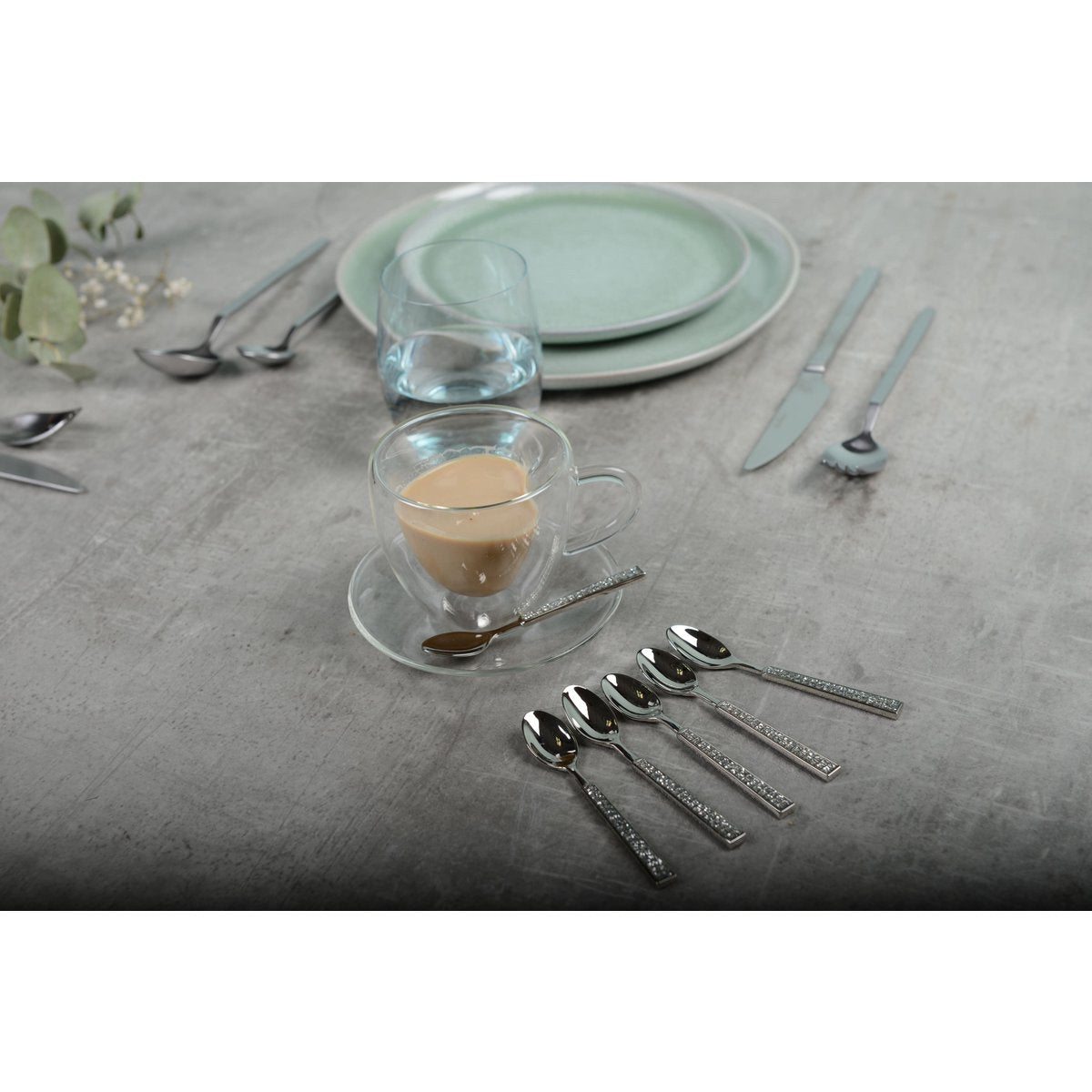 Steel dessert spoons, set of 6 - silver