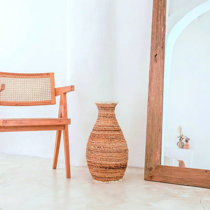 Raffia & metal vase TUMBAK - beige and brown