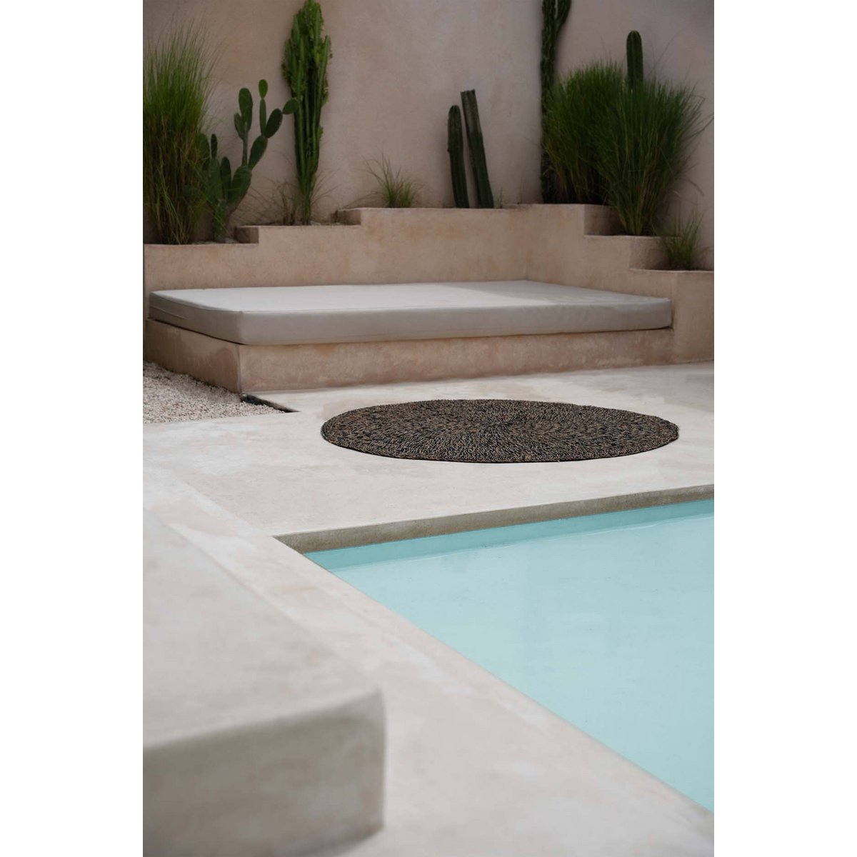 Seagrass carpet, round, natural black, 150 cm