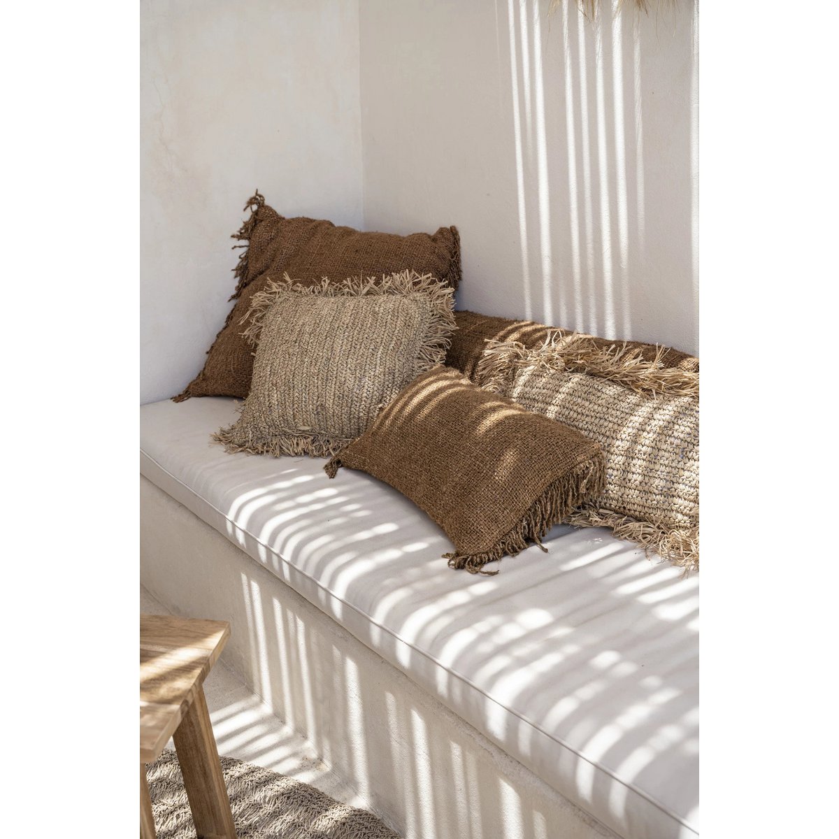 Hand-dyed cotton lumbar cover, 30×50 cm - Brown
