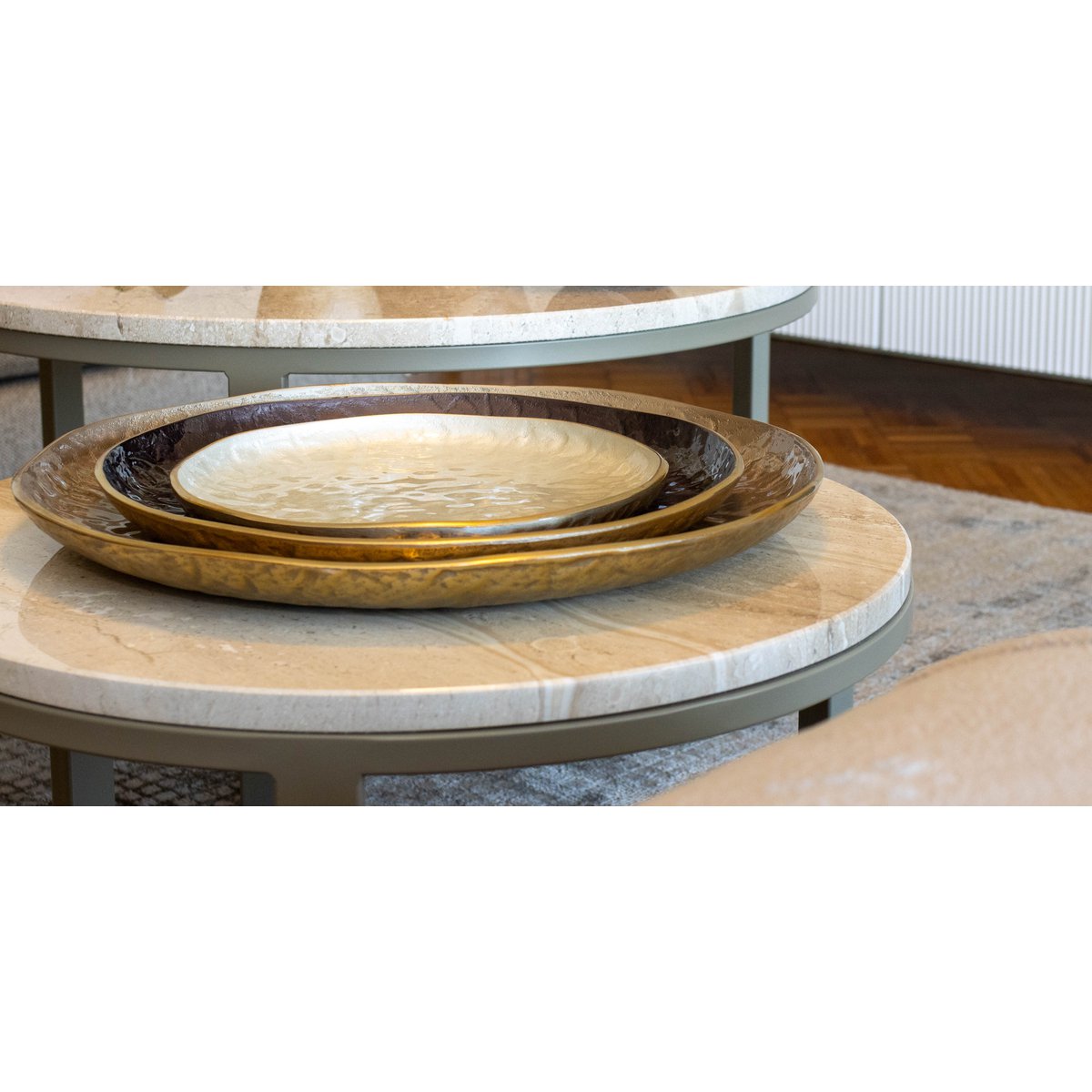 Aluminum decorative tray, brown, round, 39 cm