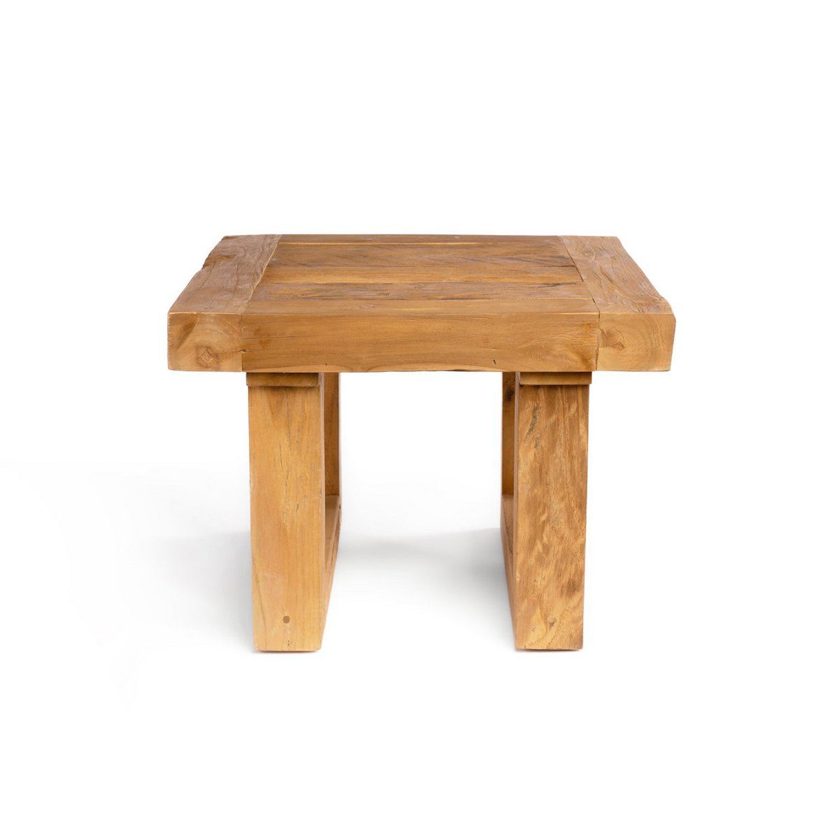 Reclaimed teak side table, block legs - Natural