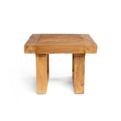 Reclaimed teak side table, block legs - Natural