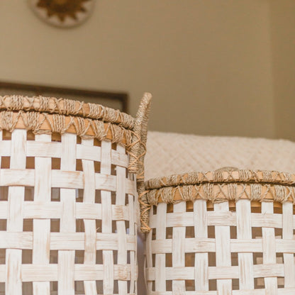 Bamboo & rattan laundry basket IRAYA with lid, 41 cm