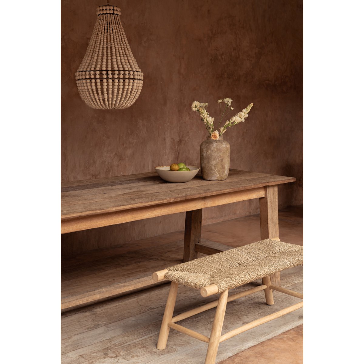 Seagrass and wood bench, 110 cm - handmade