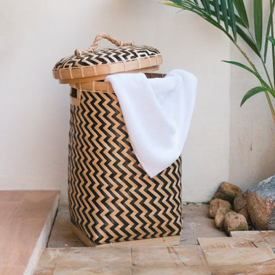 Bamboo laundry basket NABIRE – with lid