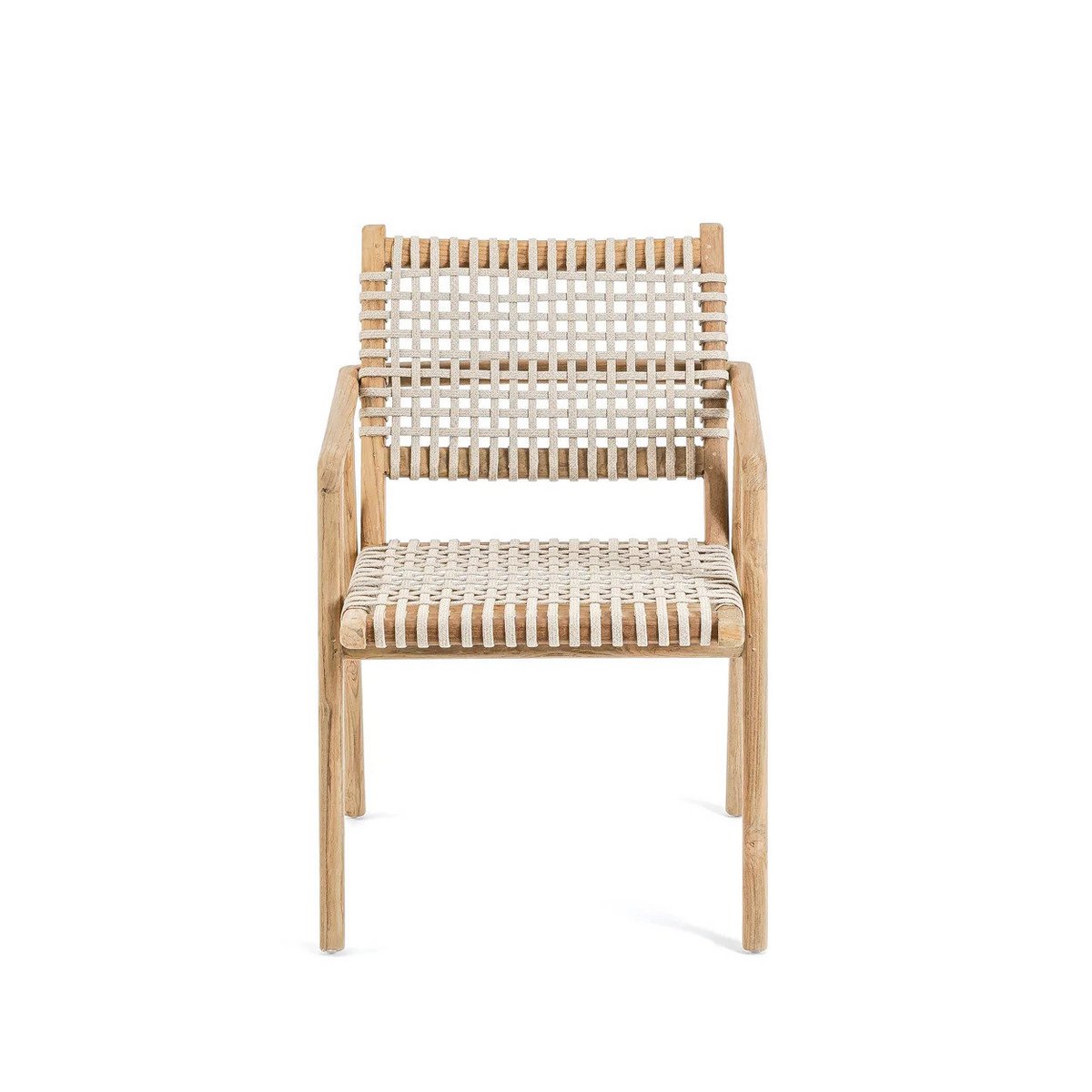 Reclaimed teak armchair - hand-woven cord