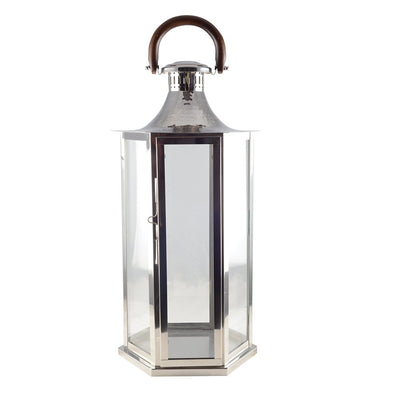 Glass lantern with wooden handle 33×28×70 cm