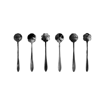 Stainless steel dessert spoons with black flower, set of 6