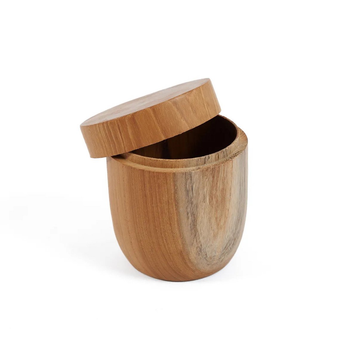 Teak wood jar with lid, natural - small storage
