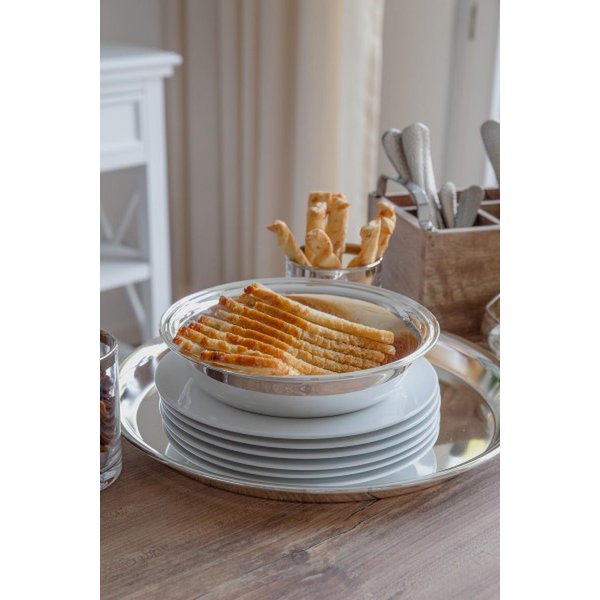 Serviertablett Marlene, polierter Stahl, rund – 34 cm