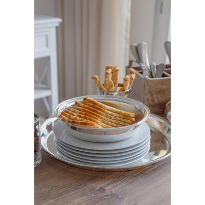 Serviertablett Marlene, polierter Stahl, rund – 34 cm