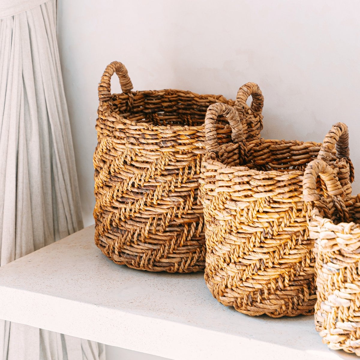 Banana fibre storage basket Ø 25 cm – handwoven, Java