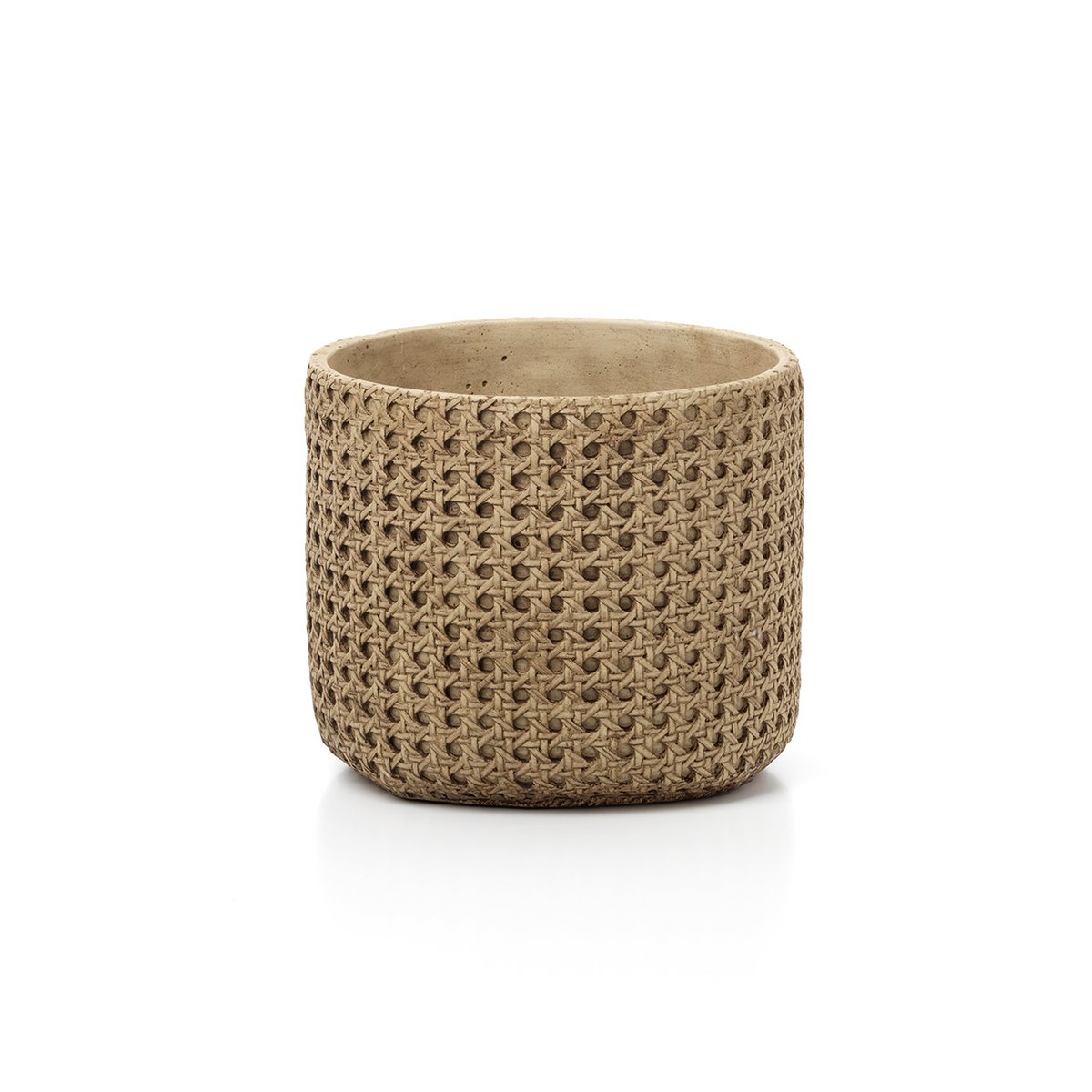Concrete planter with rattan weave, large - Natural