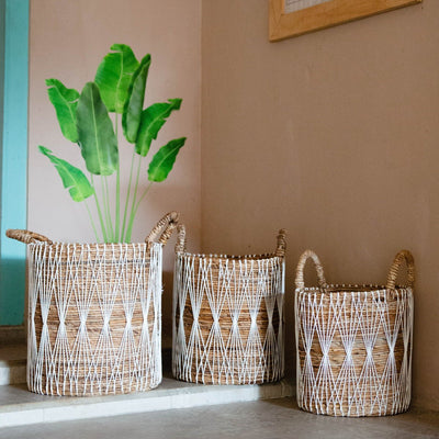 Jute- und Baumwollkorb L, 40 × 44 cm - handgewebt in Indonesien
