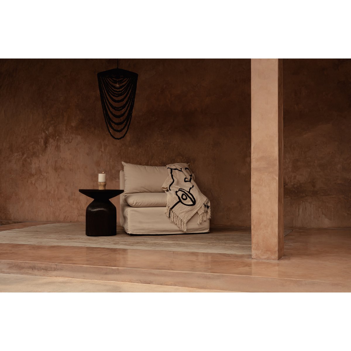 Wood side table, dark walnut, 50 cm - drum form
