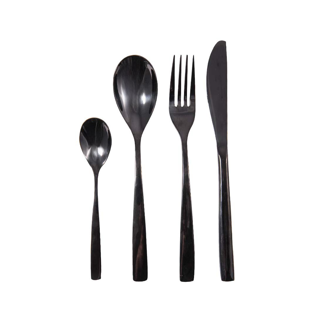 Stainless steel cutlery set, 24 pieces - shiny black