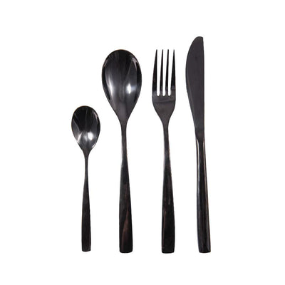 Stainless steel cutlery set, 24 pieces - shiny black