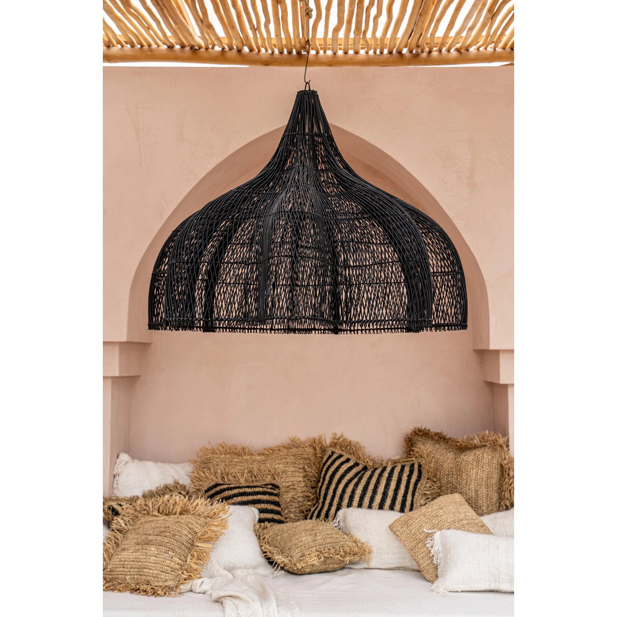 Rattan pendant shade black XL - 110 cm