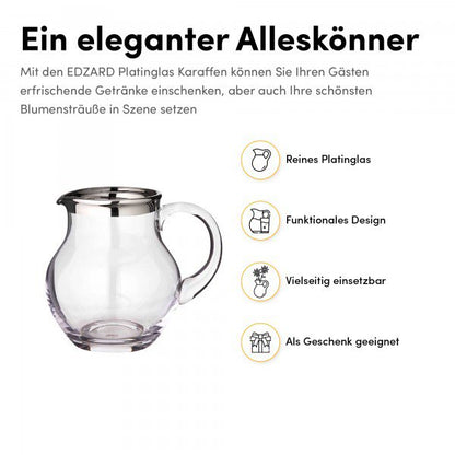 Hand-blown glass jug Olivia, 1.5L - platinum rim