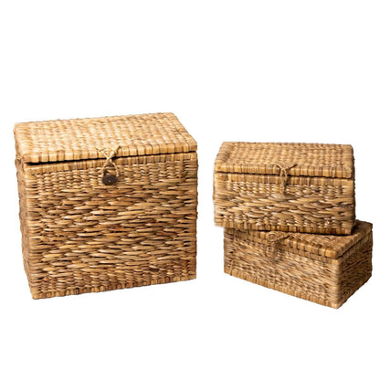Water hyacinth trunk basket with lid KELANA L – 55×34×50 cm