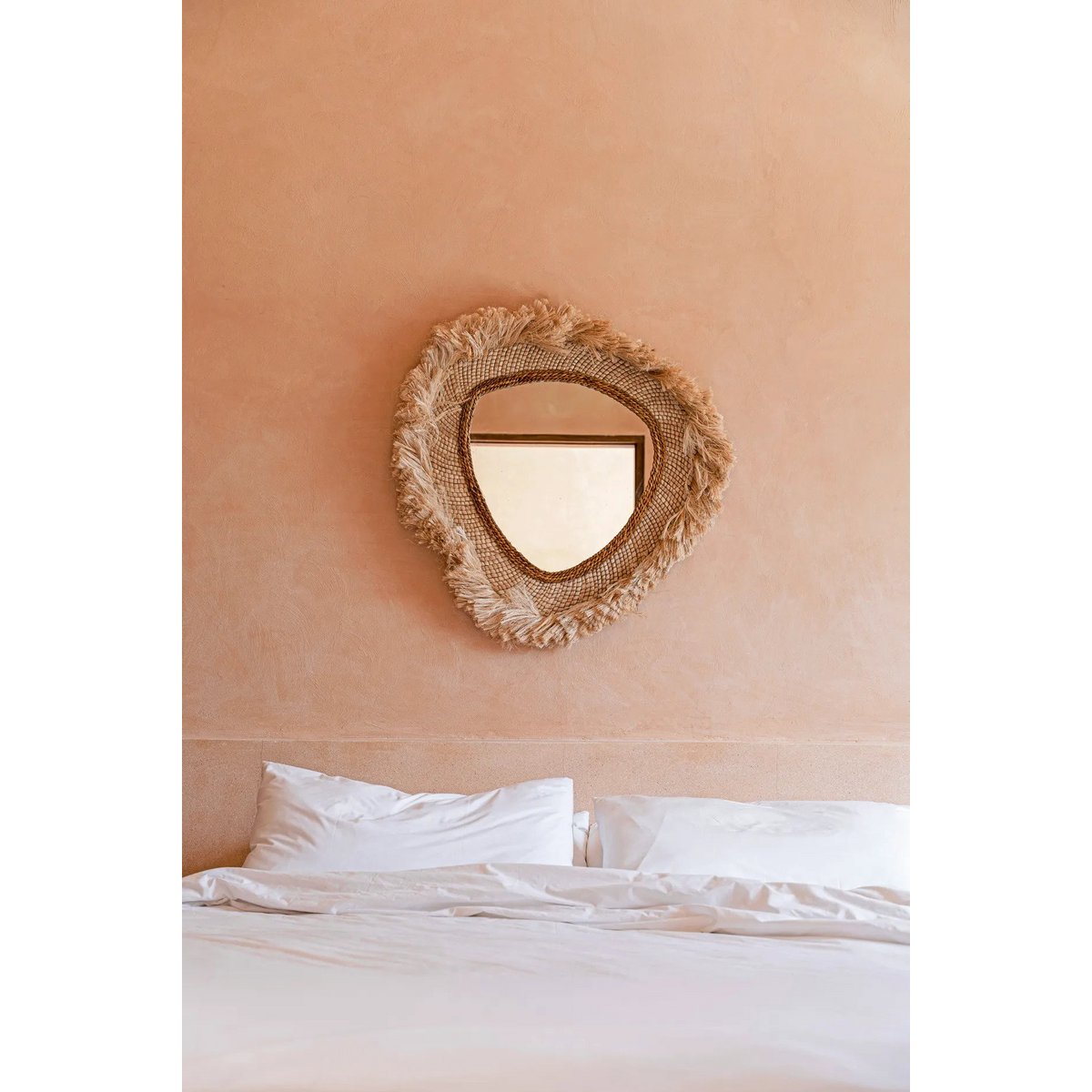 Grass-framed wall mirror, beige - large, 80 cm