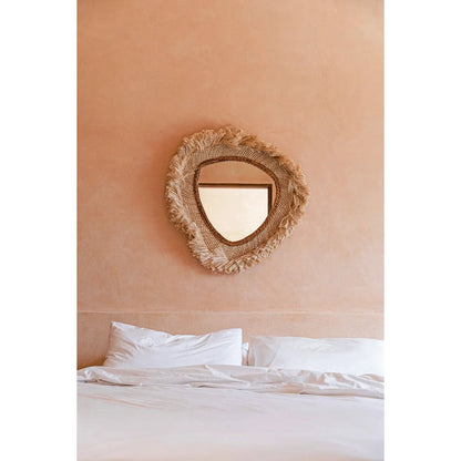 Grass-framed wall mirror, beige - large, 80 cm